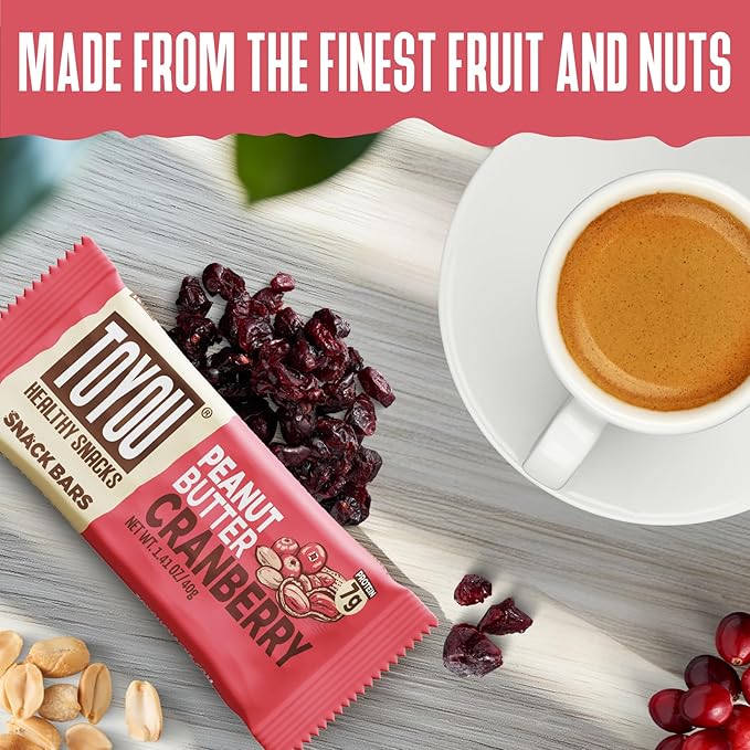 ToYou Chewy Fruit and Nut Bars - Healthy Protein Snacks | Peanut Butter Cranberry - 1.41 Ounce