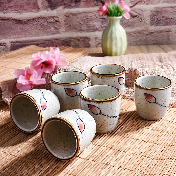 Porcelain Sake Cups Set of 6, Japanese Wine Cups