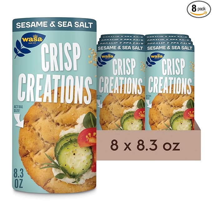 Wasa Sesame and Sea Salt Crisp Creations, 8.3 oz. (Pack of 8), Large Round Toppable Crackers Made