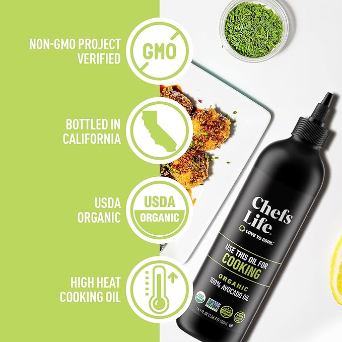 Chefs Life Organic Avocado Oil - Organic Avocado Oil For Cooking, Avocado Oil Organic for Dressing