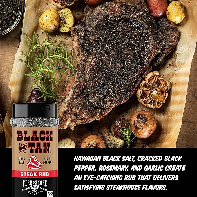Fire & Smoke Society Black & Tan Steak Seasoning | BBQ Rubs, Steak Rub for Smoking and Grilling