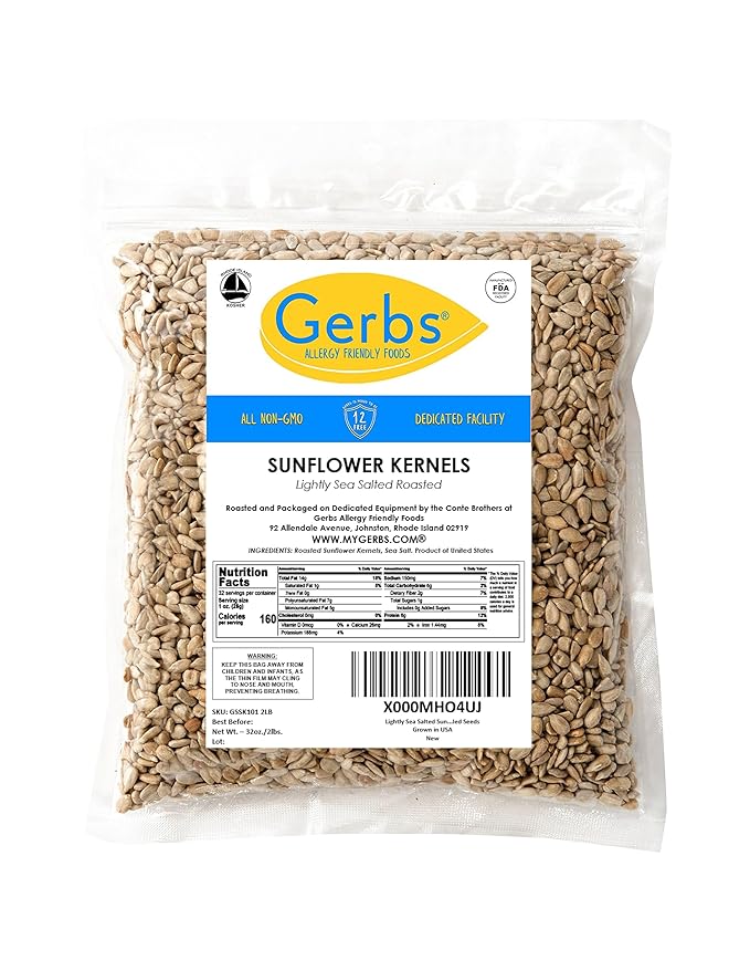 Lightly Sea Salted Sunflower Seed Kernels by Gerbs - 2 LBS - Top 11 Food Allergen Free & Non GMO