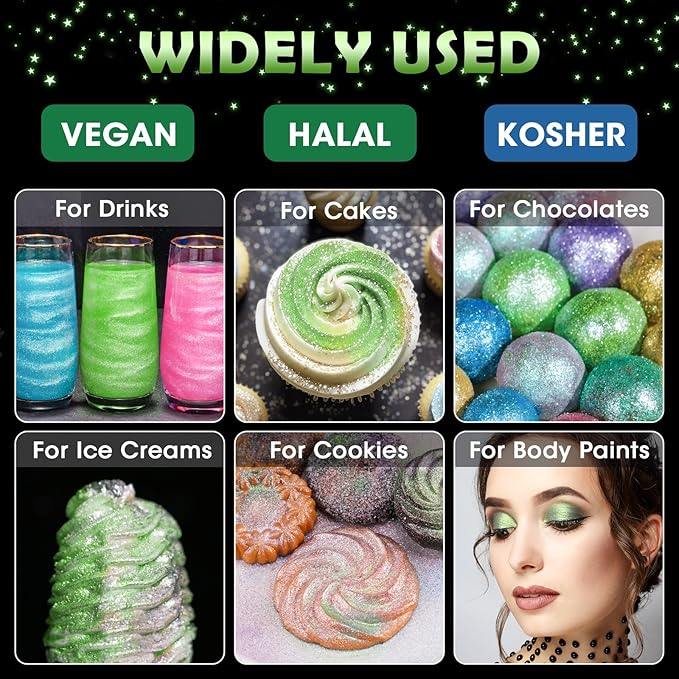 NiHome Edible Food-Grade Glimmer Powder Glitter Luster Dust Metallic Food Decorating Sprinkle