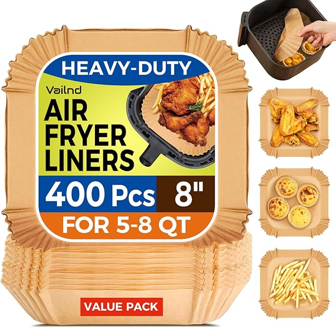 400 Pcs Air Fryer Paper Liners, 8" Square Air Fryer Liners Disposable, Heavy-Duty Parchment Paper