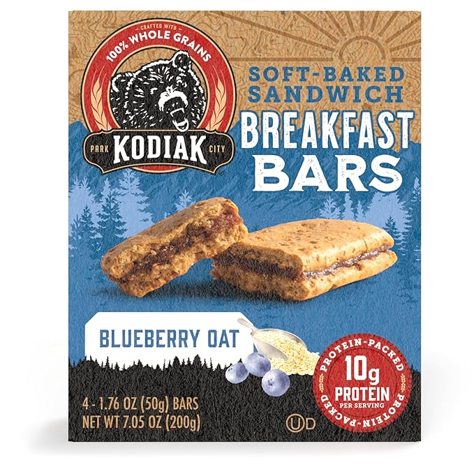 Kodiak Cakes Soft Baked Sandwich Breakfast Bar, Blueberry Oat, High Protein, 100% Whole Grains, 12