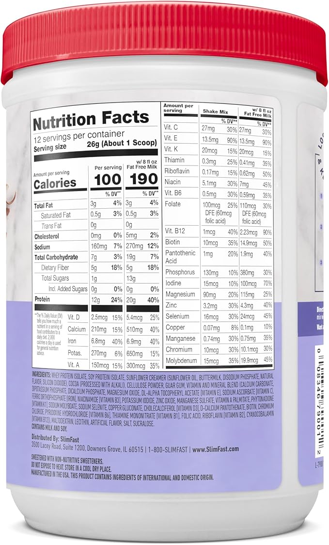 SlimFast High Protein Meal Replacement Shake Powder, 12 Servings (Pack of 2), Advanced Nutrition
