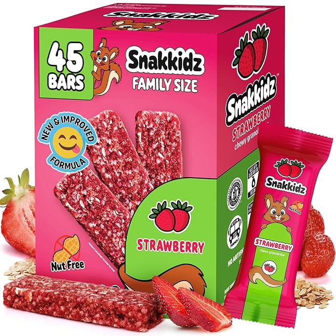 Snakkidz Organic Chewy Granola Bar, Allergen Free, Made with Avocado Oil, Low Sugar (45 Bars