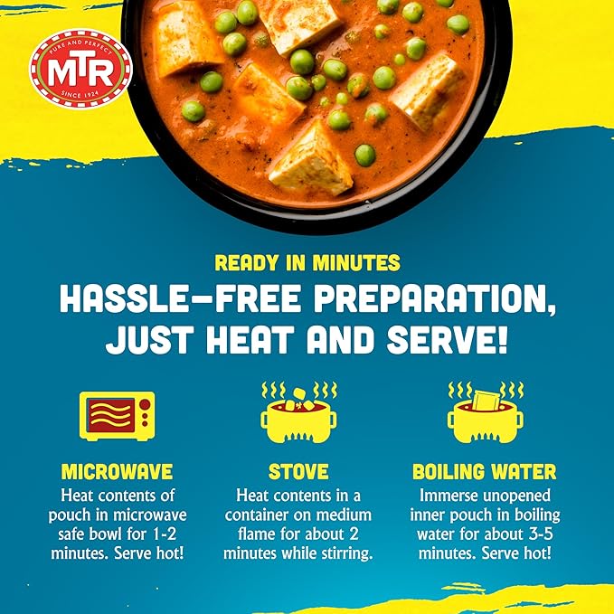 MTR - Minute Meals: Mutter Paneer - Spiced Green Peas & Cottage Cheese in Gravy - Tasty Indian Meal