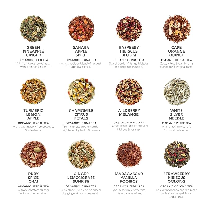 Teabloom - World's Finest Pyramid Tea Collection, 24 Varieties of USDA Certified Organic Teas
