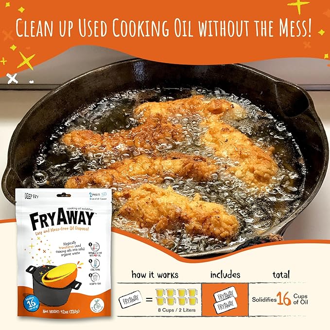 FryAway Cooking Oil Solidifier, Vegetable/Canola Oil Hardener for Easy Disposal, Natural Oils