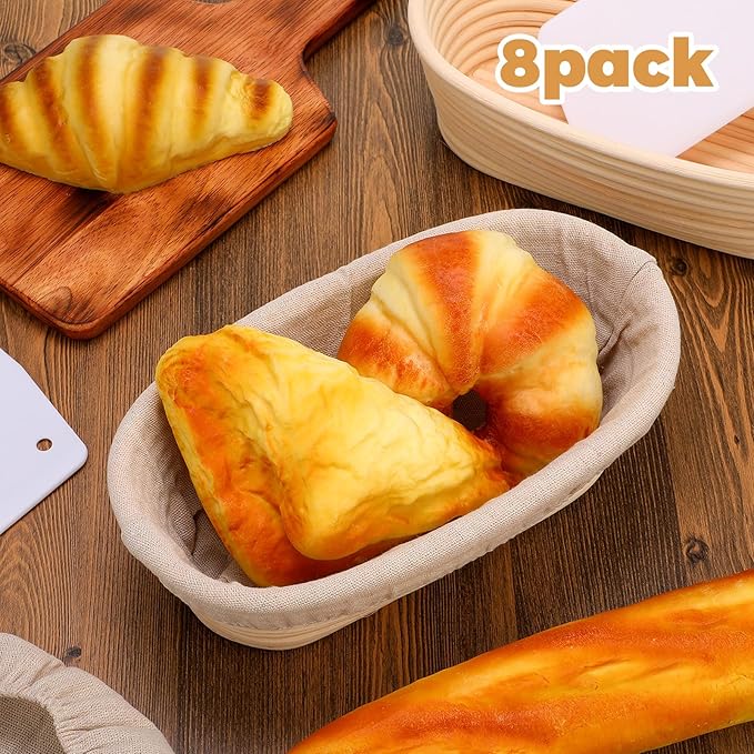 Gejoy Oval Banneton Bread Proofing Basket Set of 8, Sourdough Bread Baking Bowl Kit with Cloth