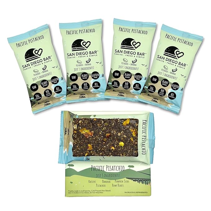 San Diego Bar - Pistachios + Banana | 10g Protein | Raw & Vegan Energy Meal Bars | Gluten & Soy