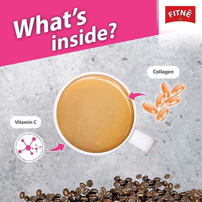 FITNE Instant 3 In 1 Coffee Packets Mix With Natural Hydrolyzed Collagen Vitamin C Smooth Blend