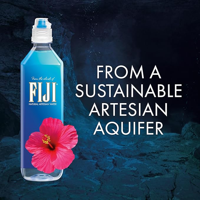 FIJI Natural Artesian Bottled Water 700mL / 23.7 Fl Ounce (Pack of 12) - Sports Cap - 100% Natural
