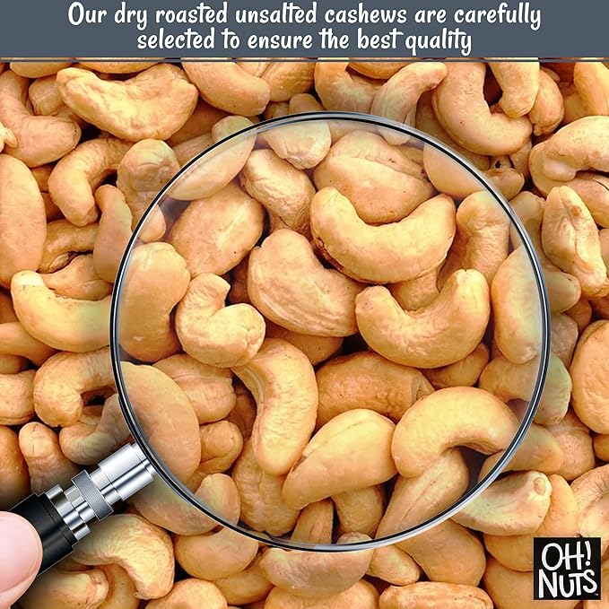 Oh! Nuts Cashews Roasted Unsalted - 2 lb - Dry Roasted Unsalted Cashews - Packed in New York