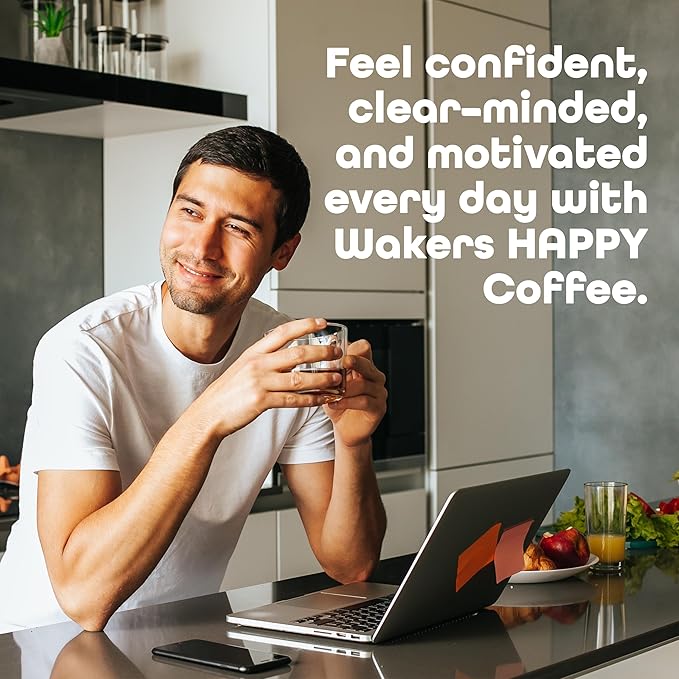 Wakers HAPPY Coffee supports energy, focus, anti-aging, and metabolism. Made in the USA with