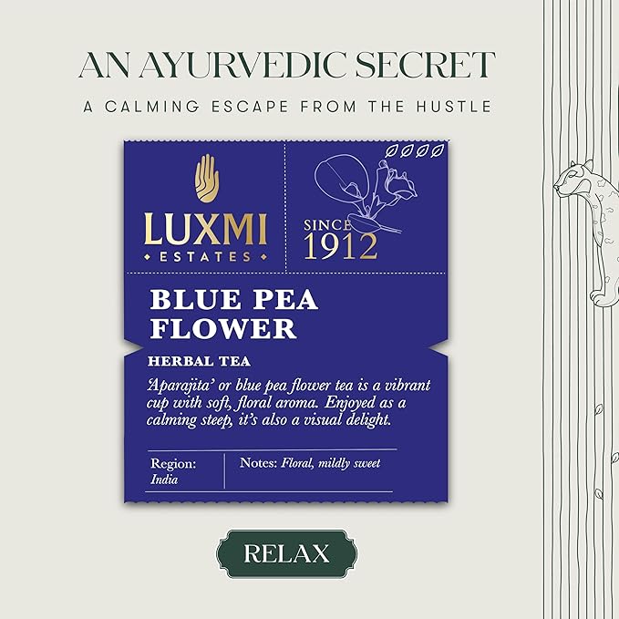 Luxmi Estates Butterfly Pea Flower Organic Blue Pea Flower Tea (50 Tea Bags) Caffeine Free Tea Bags