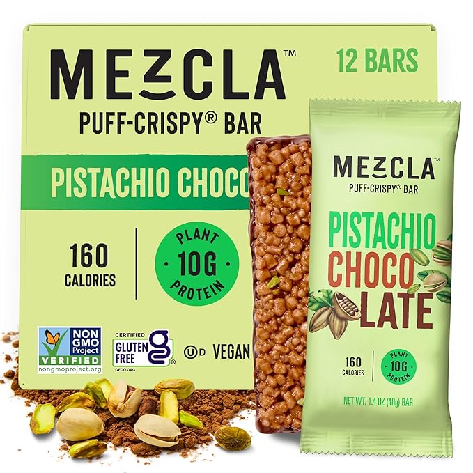 Mezcla Puff Crispy Protein Bars, Gluten Free & Vegan Protein Bars, 10g Protein, Alt for Pistachio