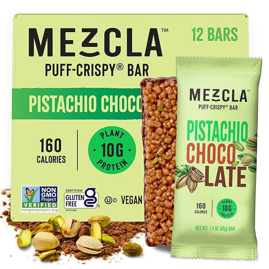 Mezcla Puff Crispy Protein Bars, Gluten Free & Vegan Protein Bars, 10g Protein, Alt for Pistachio