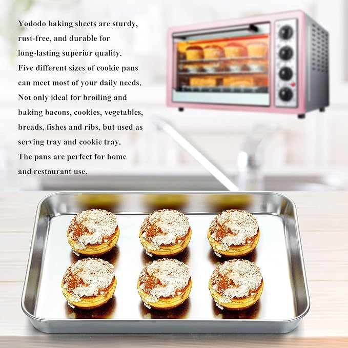 Baking Sheet, Yododo Stainless Steel Baking Pans Tray Cookie Sheet Toaster Oven Tray Pan Cookie