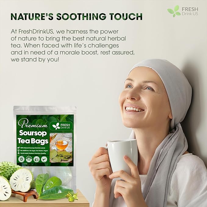 FreshDrinkUS, 60 Premium - The Top Soursop Graviola Leaf Tea Bags, 100% Pure & Natural from Soursop