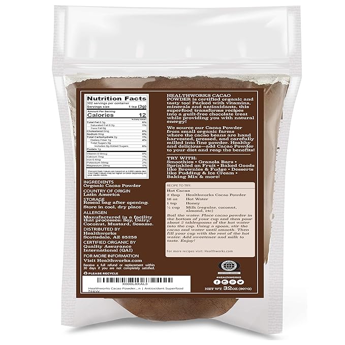 Healthworks Superfoods Organic Cacao Powder - 32 Oz / 2 Lbs - Cocoa Chocolate Substitute - Rich