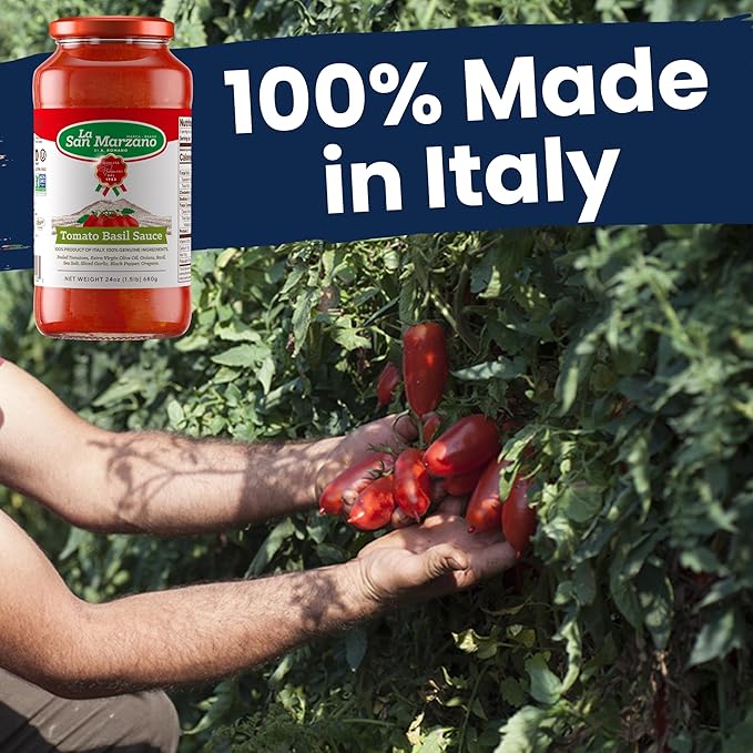 La San Marzano Tomato Basil Sauce, 24 oz, Pasta Sauce Made in Italy, All Purpose Tomato Premium