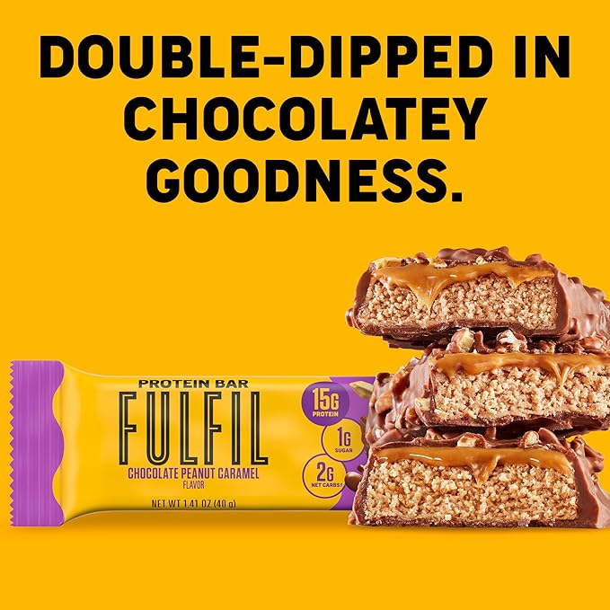 FULFIL Protein Snack Bars, Chocolate Peanut Caramel Flavored, Gluten Free with 15g Protein, Pantry