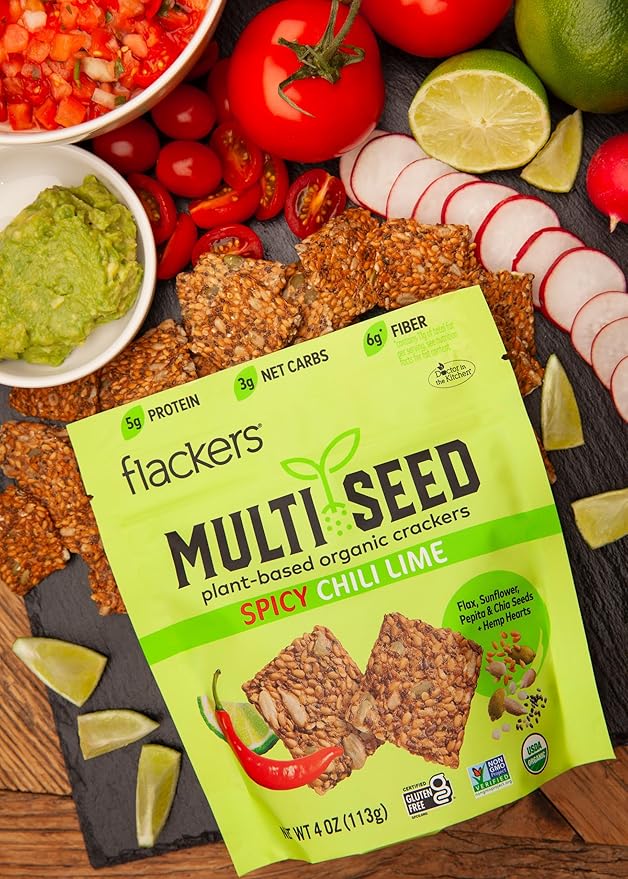 Flackers Organic Spicy Chili Lime Multi-Seed Crackers, 4 Ounce 1-Pack, Gluten Free, Non GMO, Vegan