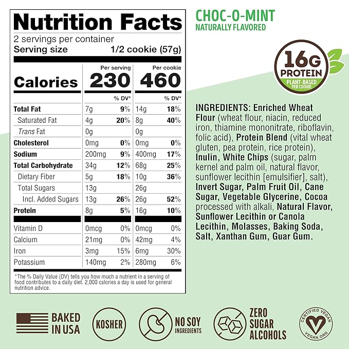 Lenny & Larry's The Complete Cookie, Choc-O-Mint, Soft Baked, 16g Plant Protein, Vegan, Non-GMO, 4
