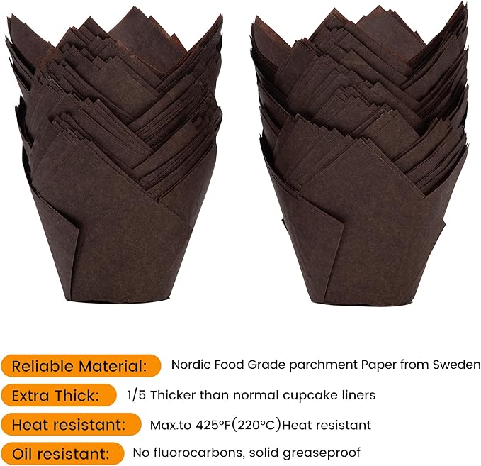 Nordic Paper100pcs Large Size Brown Tulip Cupcake Liners for Baking Cups EU Parchment paper Tulip