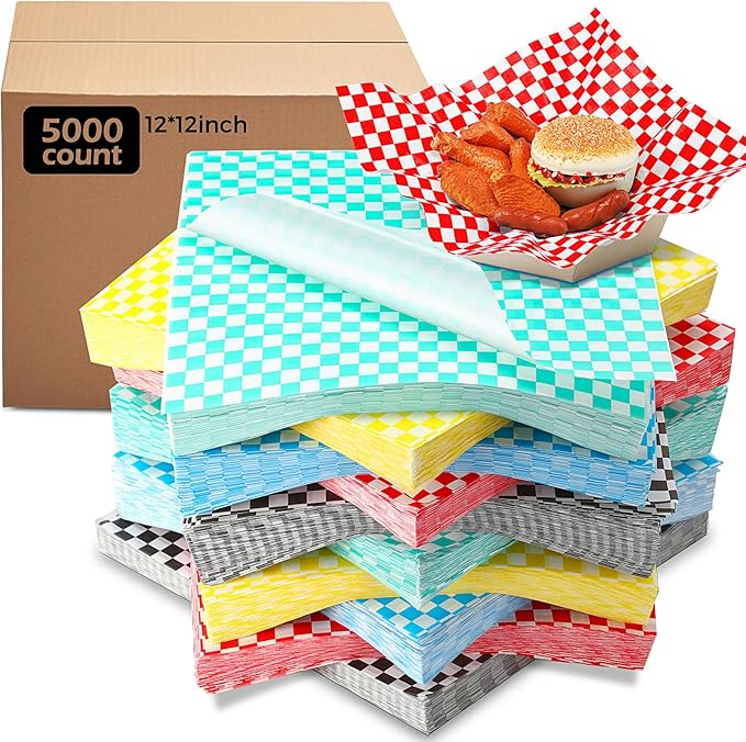 Sieral 5000 Sheets Sandwich Wrap Sheet 12 x 12 Inch Wax Paper Bulk Fast Food Basket Liners