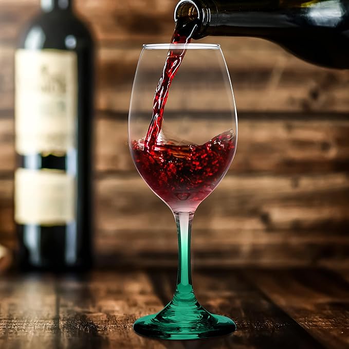 DISCOUNT PROMOS Rioja Wine Glasses with Stem 10 oz. Set of 10, Bulk Pack - Color Bottom, Perfect