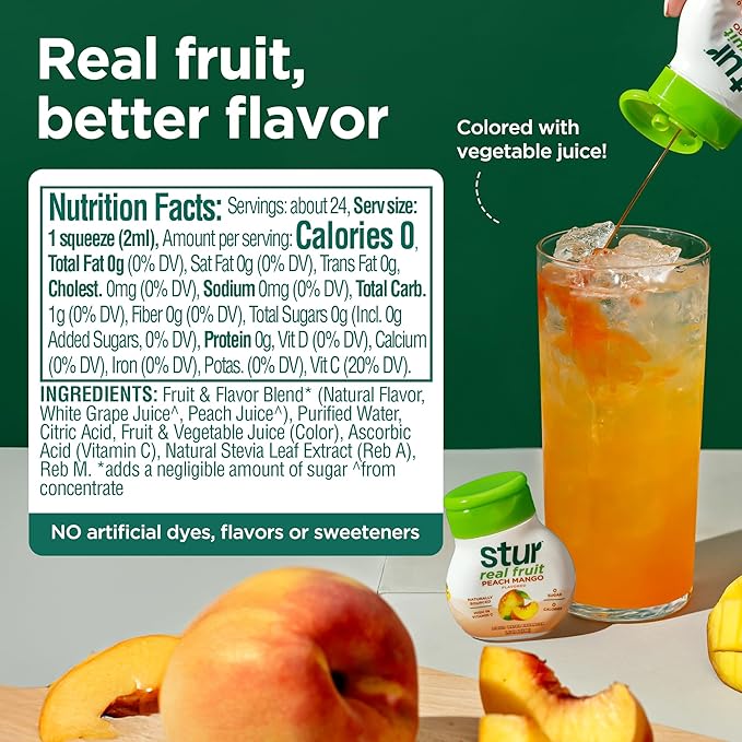 Stur Liquid Water Enhancer | Peach Mango | Sweetened with Stevia | High in Vitamin C & Antioxidants