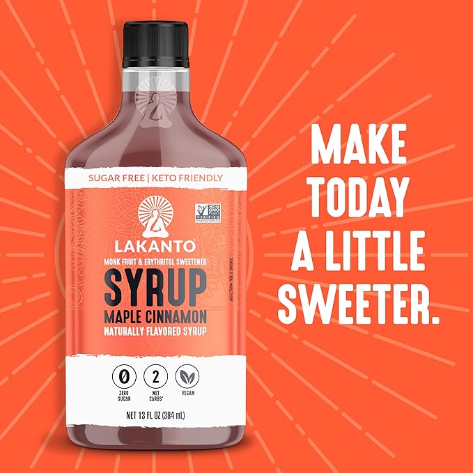 Lakanto Sugar Free Cinnamon Maple Syrup - Monk Fruit Sweetener, Keto Diet Friendly, Vegan, 2g Net