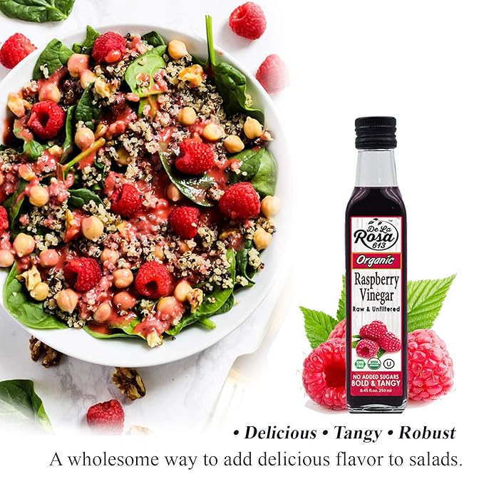 De La Rosa Organic Raspberry & Pomegranate Vinegar, Raw & Unfiltered, Vegan, Gluten Free & Kosher