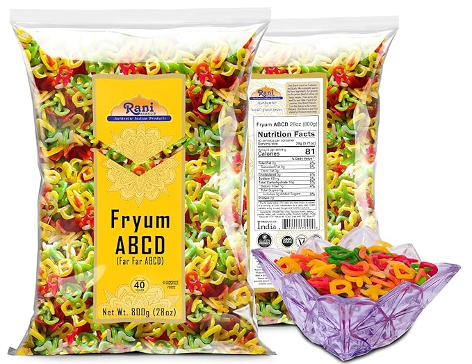 Rani Far Far / Fryums (Wheat & Tapioca Pellet) ABCD Shape 28oz (800g) ~ Vegan, Kosher, Uncooked