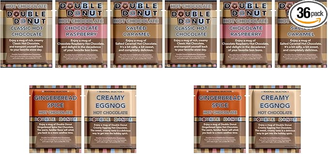 Double Donut Flavored Hot Chocolate Packets Variety Pack,18 Count Includes Classic, Chocolate