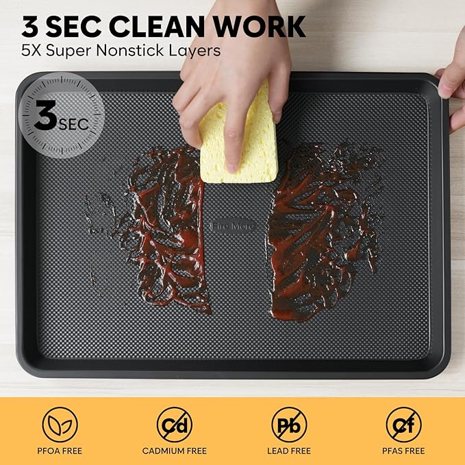 4 Pack Baking Sheet Pan Set Non Stick, Carbon Steel Cookie Sheets for Baking with Wire Rack