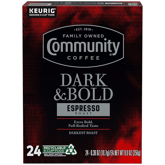 Community Coffee Dark & Bold Espresso Roast 24 Count Coffee Pods, Compatible with Keurig 2.0 K-Cup