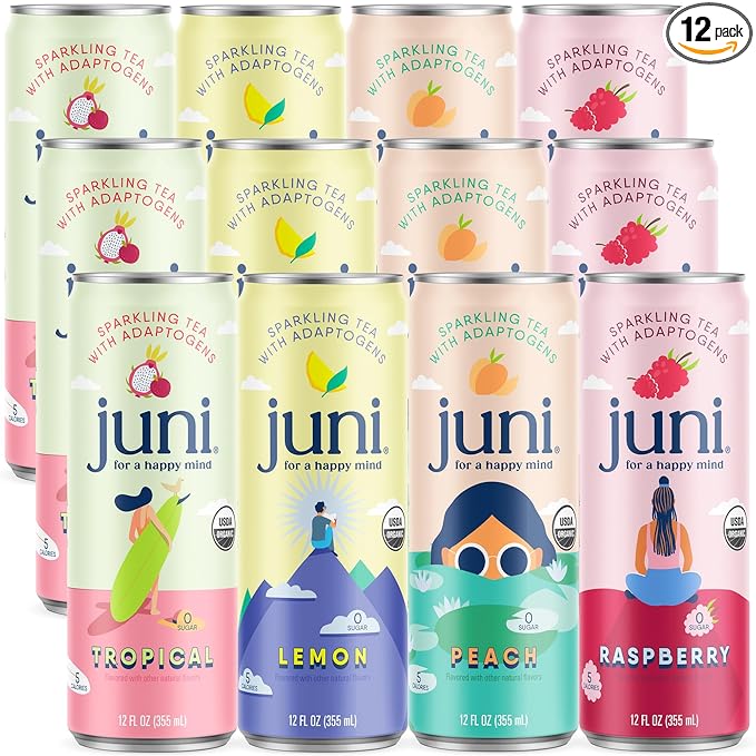 Juni Sparkling Adaptogen Drink with Ashwagandha, Lion’s Mane & Reishi Mushrooms | Green Tea for