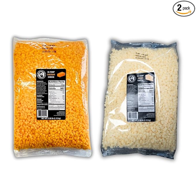 Bearded Butchers High-Temp Cheddar & Swiss Cheese, Pack of 2 (2.5 lb Bags Each) ??5 lbs Total