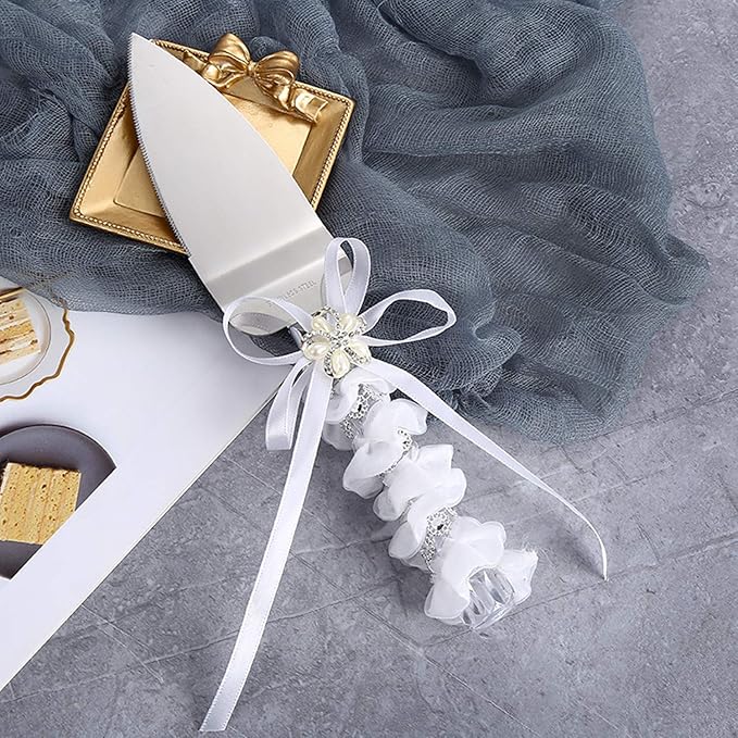 TANG SONG Stainless Steel Elegant Wedding Cake Knife and Serving Set Resin Plastic Handle Pearl
