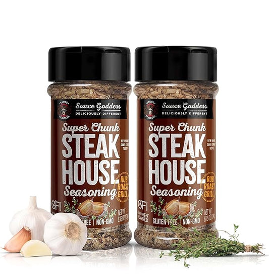 Sauce Goddess Super Chunk Steakhouse Spice Shaker (2-Pack) - Versatile, Delicious Steak Seasoning