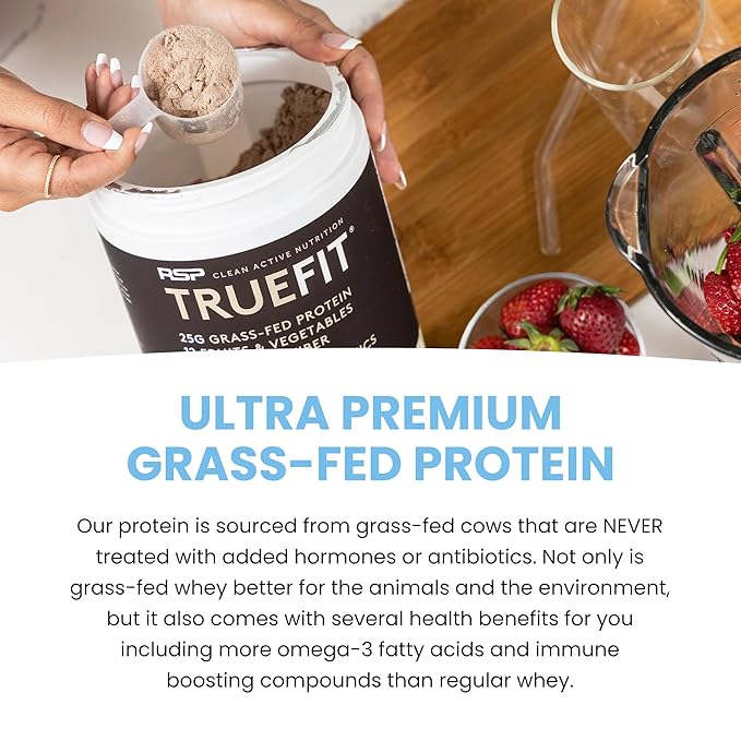 TrueFit Gut Healthy Protein Powder, Grass-Fed Whey Meal Replacement Shake with Prebiotics