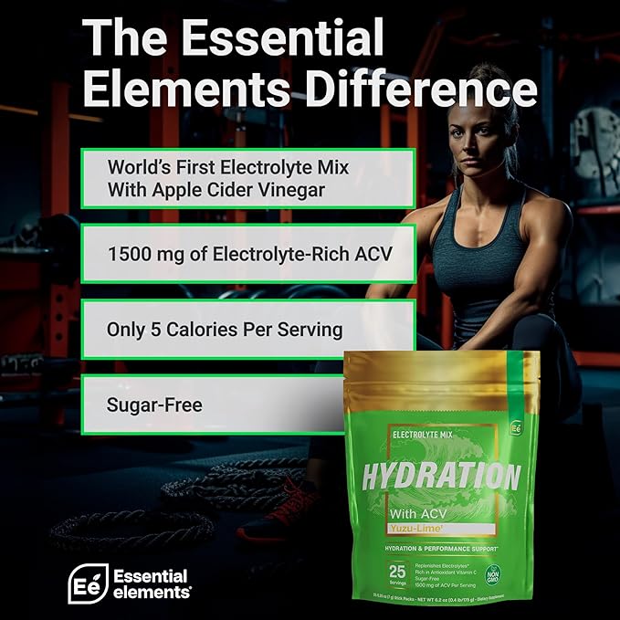 Essential Elements Hydration Packets - Yuzu Lime Pack - Sugar Free Electrolytes Powder Packets - 25