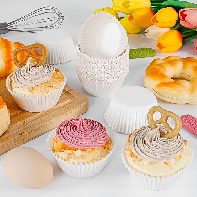[300Pcs] Caperci Standard White Cupcake Liners for Baking - Odorless Greaseproof Paper Muffin