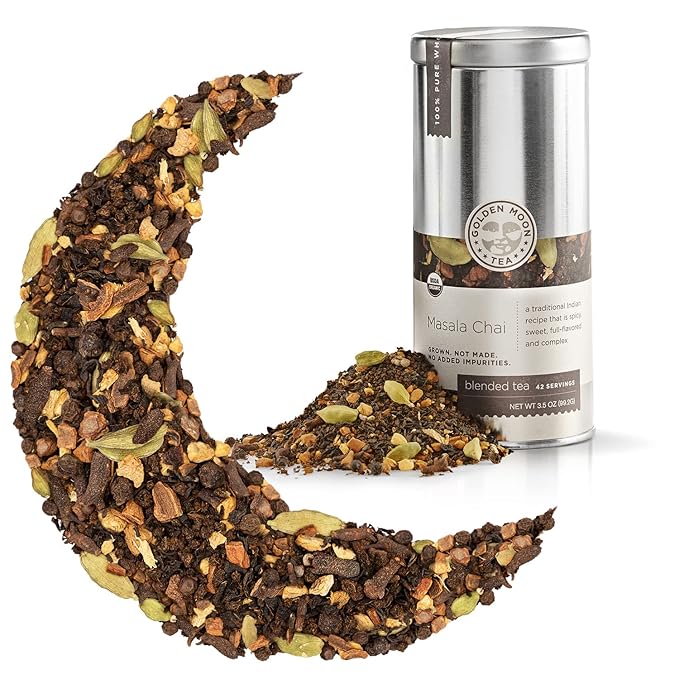 Golden Moon Tea Organic Masala Chai Black Tea - Pure & Authentic Blend - Loose Leaf, Non-GMO