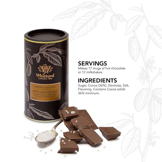 Whittard of Chelsea - Salted Caramel Flavor Hot Chocolate - Milk Chocolate Mix, Vegetarian, Vegan
