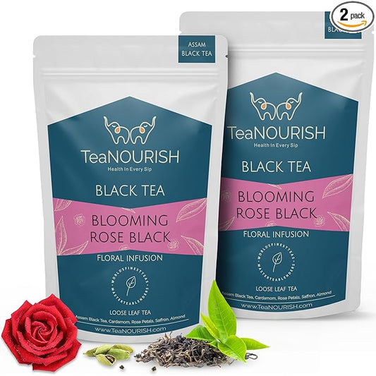 TeaNOURISH Blooming Rose Black Tea | Assam Loose Leaf Tea | Robust & Flavorful | Blended with Rose